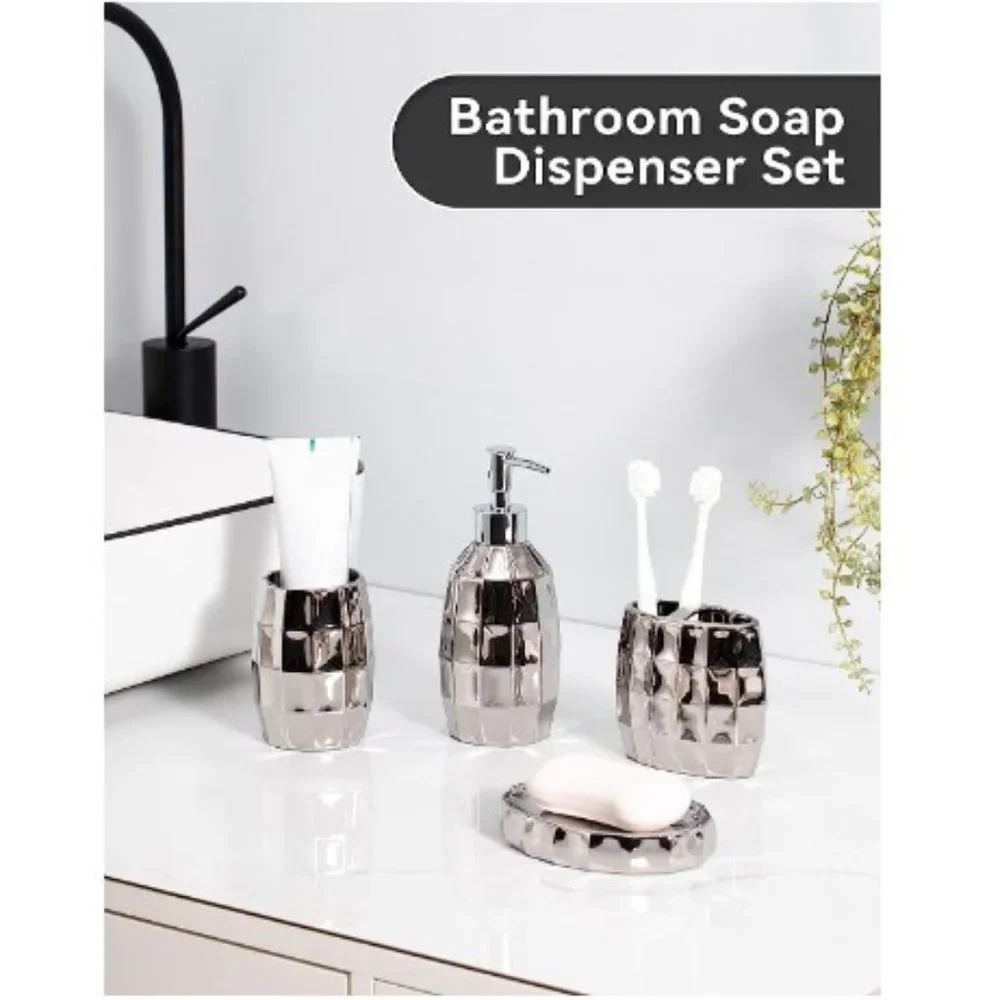 4 pc - Ceramic Bathroom Accessories  (Silver Mosaic)